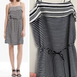 Madewell Monochromatic Minimalist 100% Silk Striped Tie Waist‎ Dress S